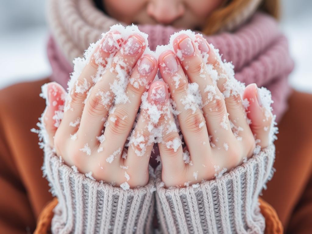 The woman's hands are frozen.фото